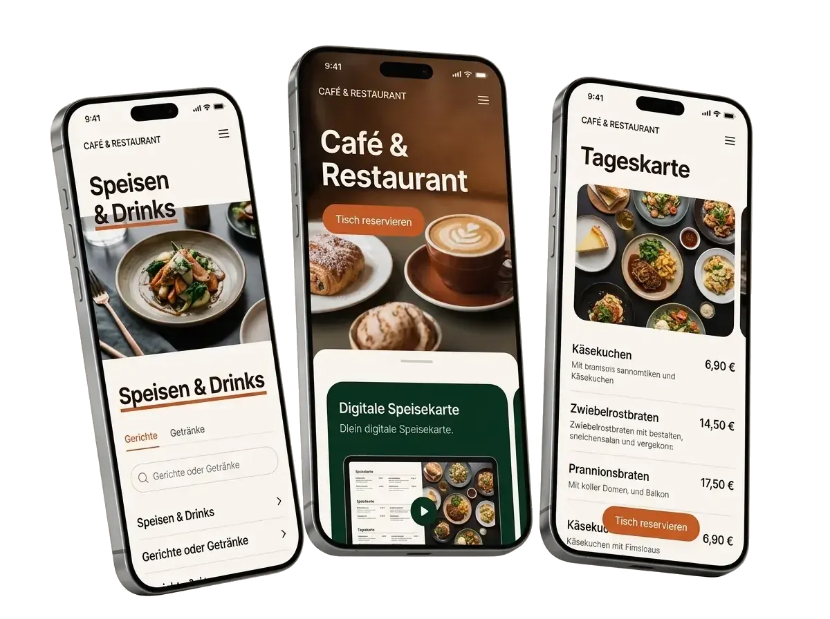 Vorschau der Gastronomie Website auf Smartphones