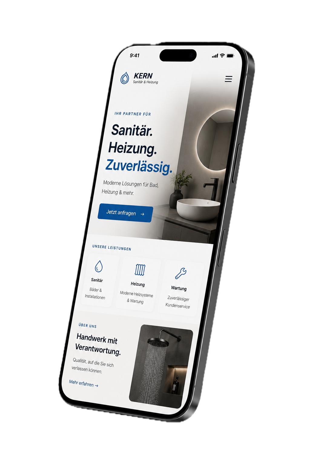 Vorschau der Handwerker-Website auf iPhone Pro